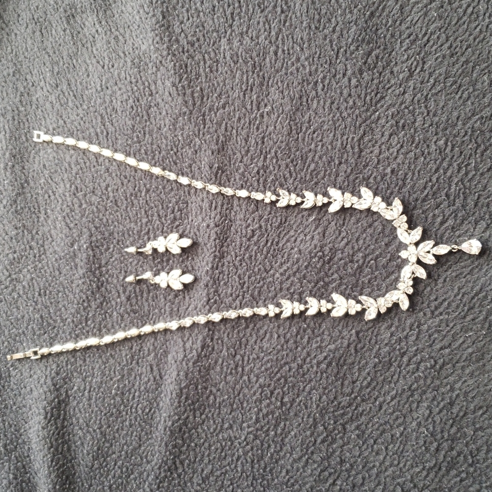 Silver & "Diamond" Necklace & Earrings